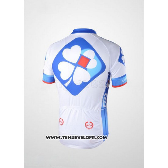 2010 Maillot Ciclismo FDJ Blanc et Bleu Clair Manches Courtes et Cuissard